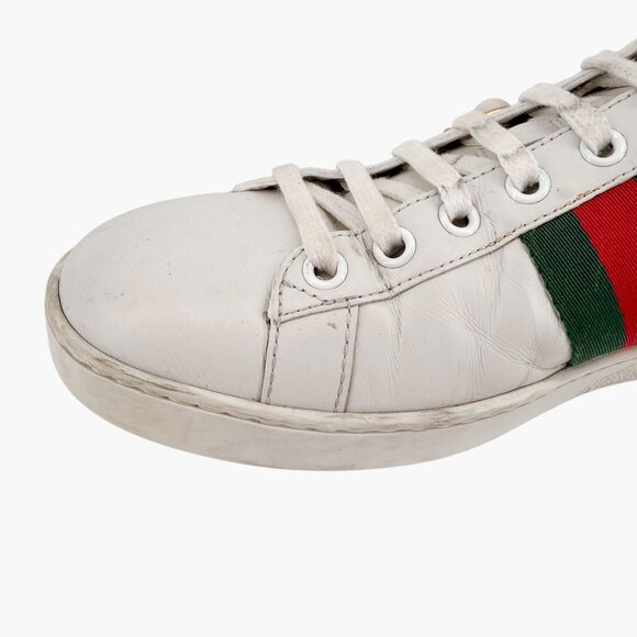 Gucci Pearl-Embellished Ace Sneakers White Leather Size 38.5 US 8.5 Women's - Picture 10 of 15